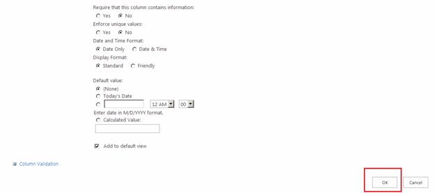 Button to create the list column
